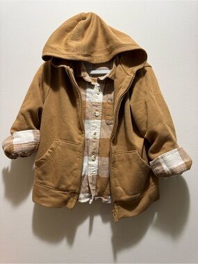 Old Navy Kids Tan & Cream Plaid Button-Down Shirt + matching Old Navy Hoodie